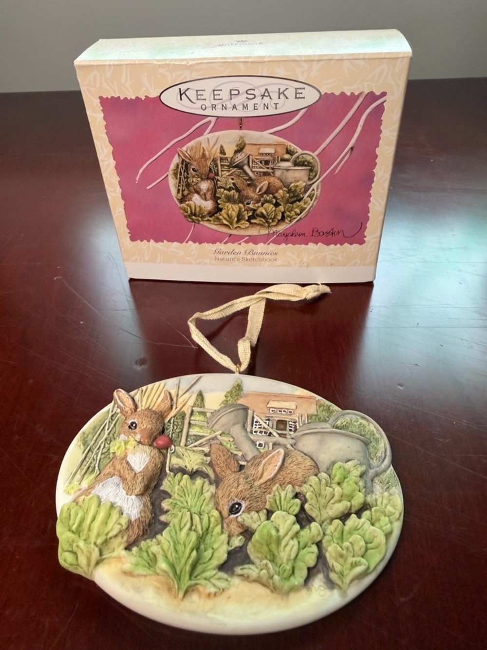 Hallmark Keepsake Ornament - Green, Brown, Cream Rabbits Garden Scene